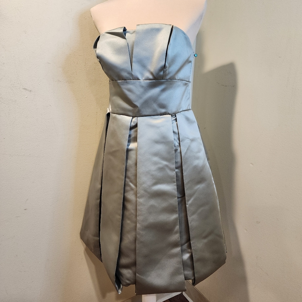 BARY JAY Strapless Satin Olive Green  Dress  Size 8